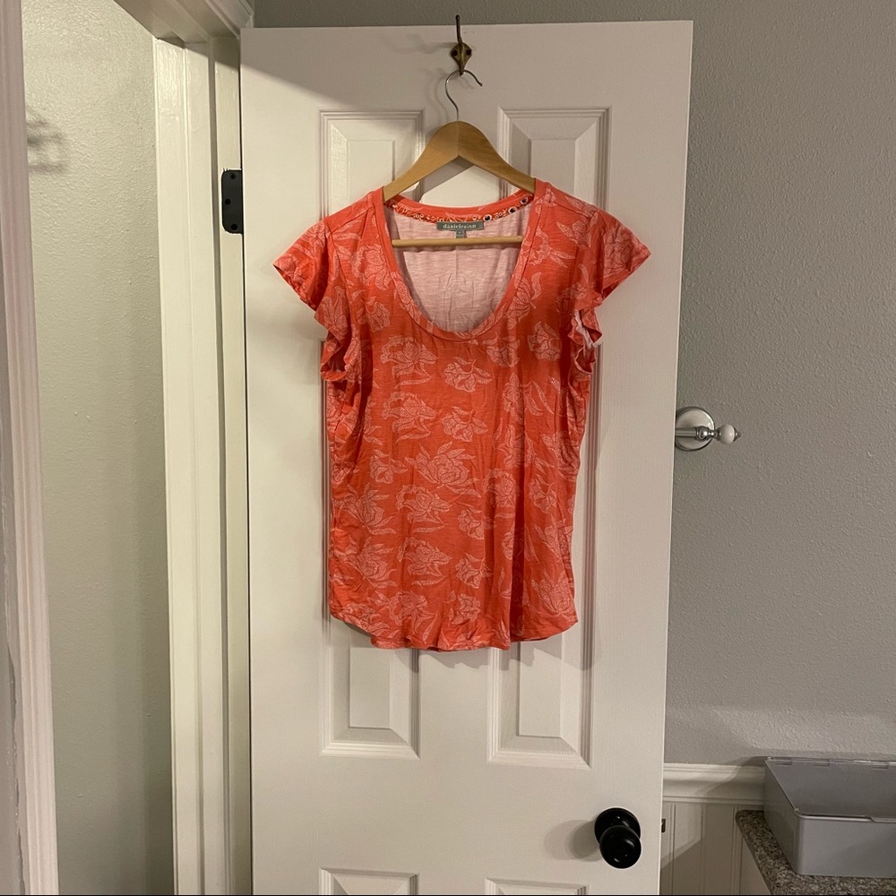 Daniel Rainn Norielle Flutter Sleeve Top Floral Dot Orange White M - Picture 4 of 9